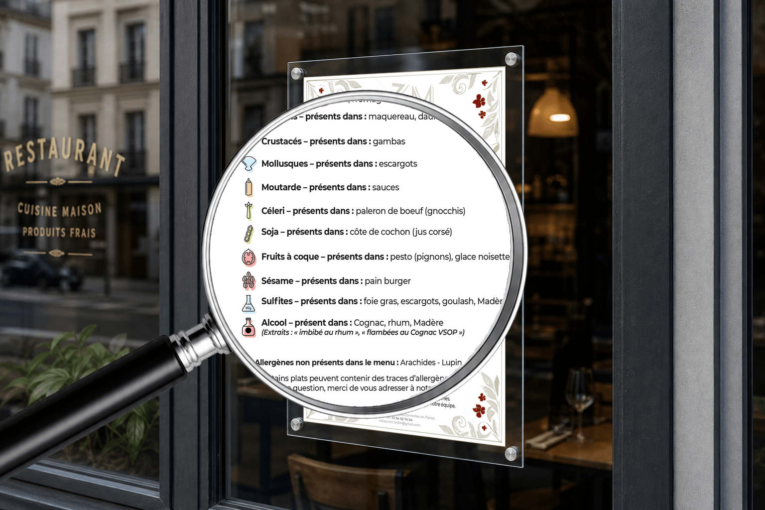 Affiche allergènes clé en main conforme INCO dans un restaurant