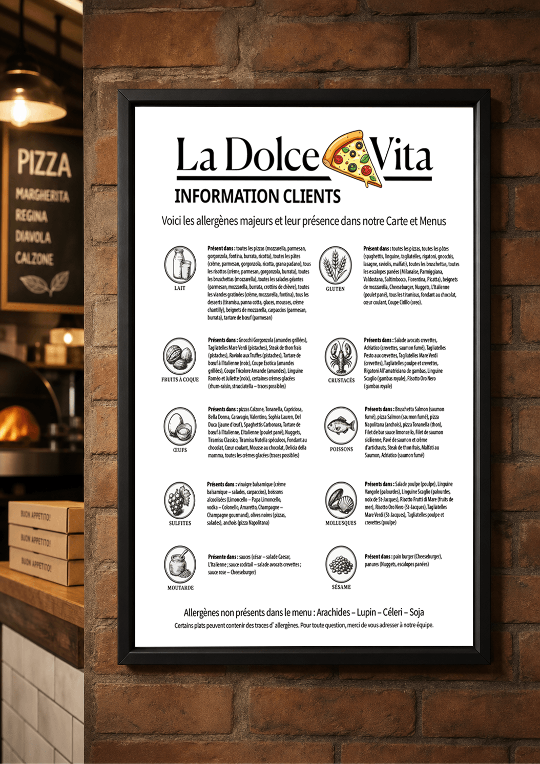 affiche allergènes - Pizzeria Dolce Vita