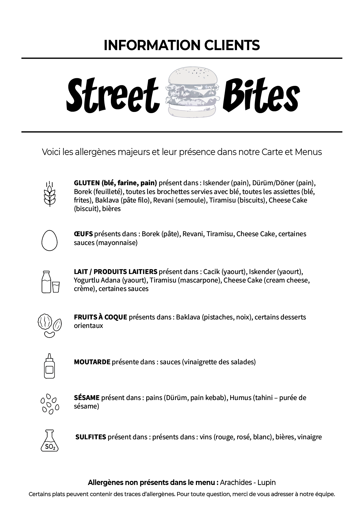 affiche allergènes - Food truck Street Bikes